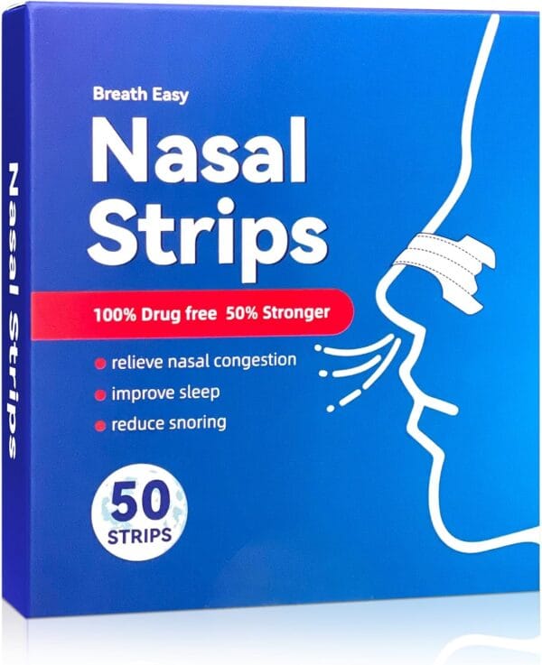 50 Count Nose Strips to Stop Snoring and Relieve Nasal Congestion to Improve Sleeping