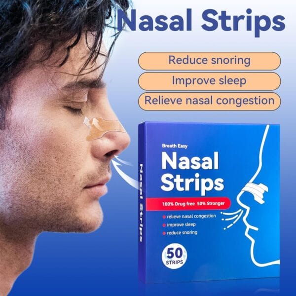 50 Count Nose Strips to Stop Snoring and Relieve Nasal Congestion to Improve Sleeping - Image 3