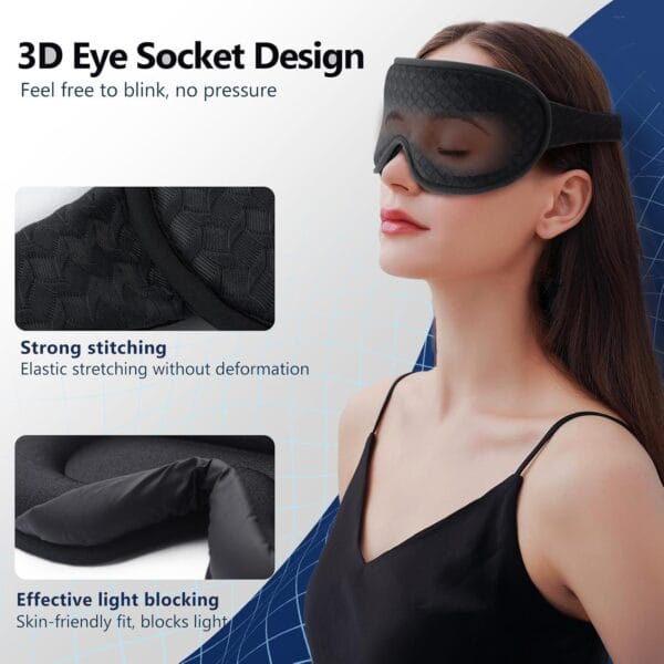 Sleep Mask, Eye Mask, 100% Blackout 3D Sleep Masks for Men & Women - Zero Eye Pressure Sleeping Eye Mask- Eye Mask for Sleeping Suitable for Travel - Image 6