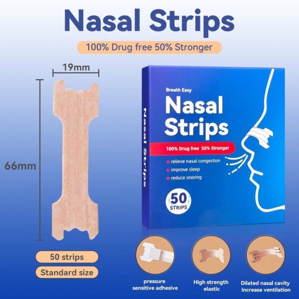 50 Count Nose Strips to Stop Snoring and Relieve Nasal Congestion to Improve Sleeping - Image 2