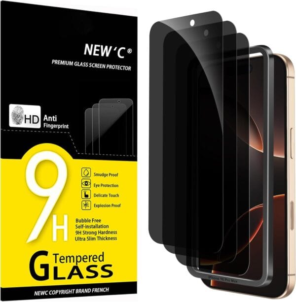 NEW'C 3 Pack Privacy Screen Protector for iPhone 16 Pro Max
