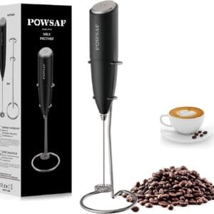 Milk Frother Handheld for Coffee with Stand - POWSAF Hand frother Wand, Electric Whisk Drink Mixer Mini Foamer for Cappuccino, Frappe, Matcha, Hot Chocolate