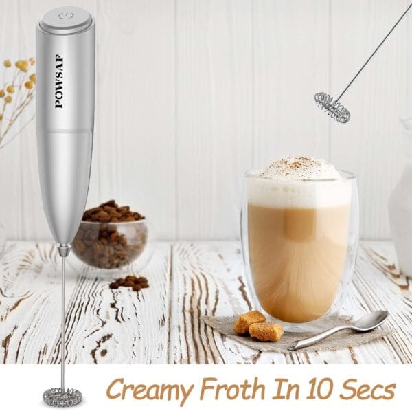 Hand Mixer Milk Frother for Coffee - Frother Handheld Foam Maker for Lattes, Electric Whisk Drink Mixer Mini Foamer for Cappuccino, Frappe, Matcha, Hot Chocolate Grey - Image 5