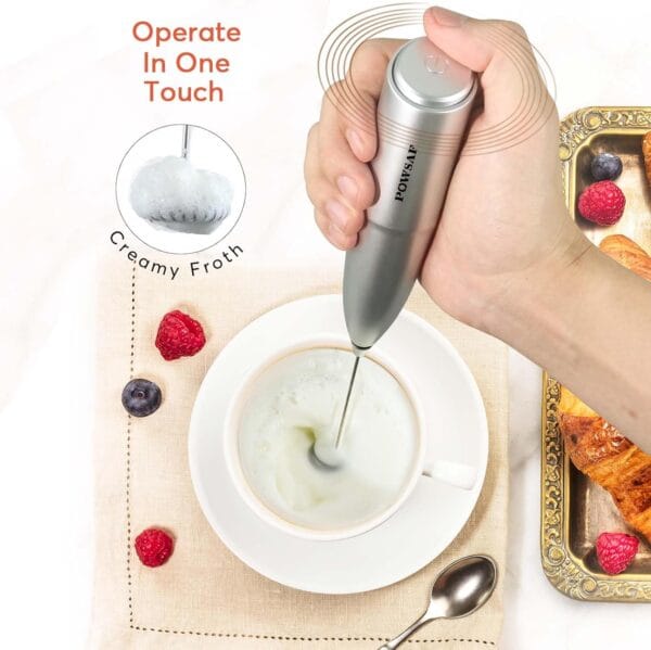 Hand Mixer Milk Frother for Coffee - Frother Handheld Foam Maker for Lattes, Electric Whisk Drink Mixer Mini Foamer for Cappuccino, Frappe, Matcha, Hot Chocolate Grey - Image 3