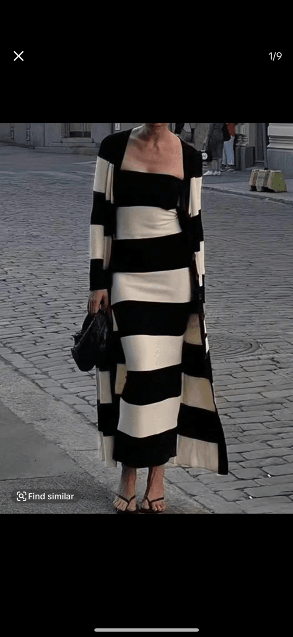 women striped print button front longline