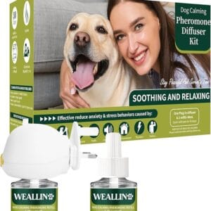 WEALLIN Dog Calming Diffuser Kit 3-in-1 Dog Pheromone Diffuser Set 1 Diffuser + 2 Refill 48ml Vials - 60 Days of Calming and Relaxing