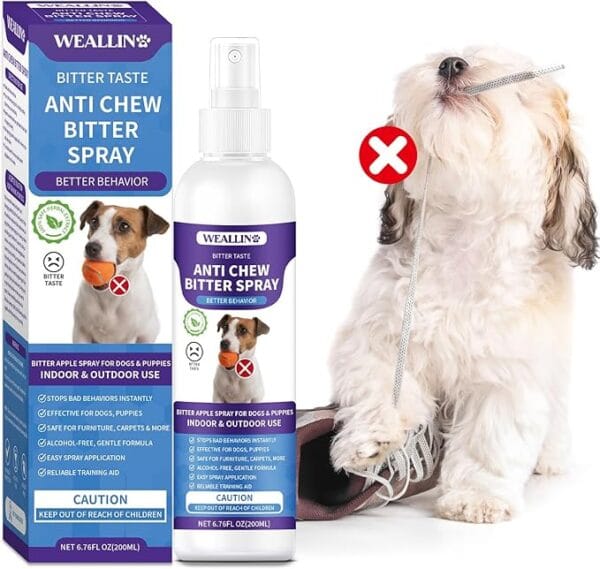WEALLIN Bitter Apple Dog Spray, 200ml Anti Chew Spray 2.0 Stronger Formula to Stop Chewing & Stop Biting for Puppies & Dogs, Dog Repellent Spray Indoors & Outdoors Furniture Use, Bitter Spray for Dogs