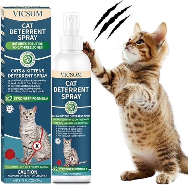 VICSOM Cat Repellent Spray 200ml, Cat Deterrent Spray Indoor Outdoor, Natural Anti Scratch Cat Spray for Scratching, No Trace Cat Spray Deterrent for Cats Kitten Training Aid Protect Furniture Garden