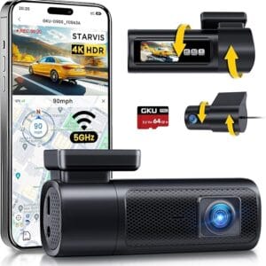 GKU 4K+2.5K Dash Cam Front and Rear, 5Ghz Wi-Fi & GPS, HDR, Dual Car Camera with 1.47” IPS Screen, Dashcam with 64GB SD Card