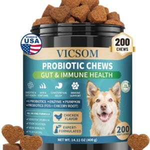 VICSOM Probiotics for Dogs, 200 Pcs Dog Probiotic Chews for Dogs, Dog Probiotics for Gut Health & Skin Comfort- Dog Probiotic Supplements, Digestive Care for All Dog, Chicken Flavor