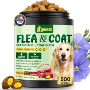 Dog Flea and Tick Support Crunchy & Creamy Chewables, 500 Chews Natural Flea and Tick Support for Dogs Chewable, Skin and Coat Support, Daily Chews for Dogs and Puppies (Beef Flavor)